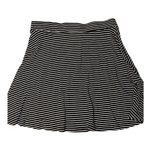 Black And White Striped Flowy Skater Skirt